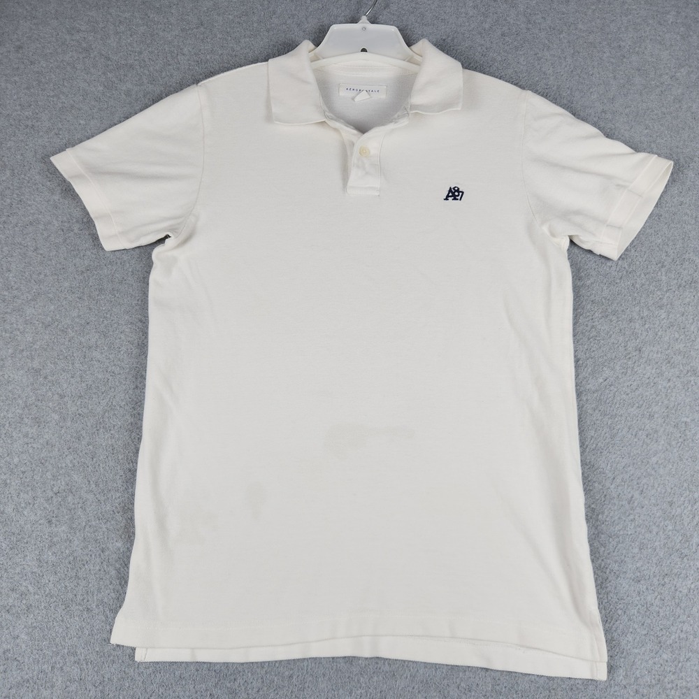 Aeropostale Polo Shirt Mens Medium White A87 Logo Pique Cotton Short Sleeve